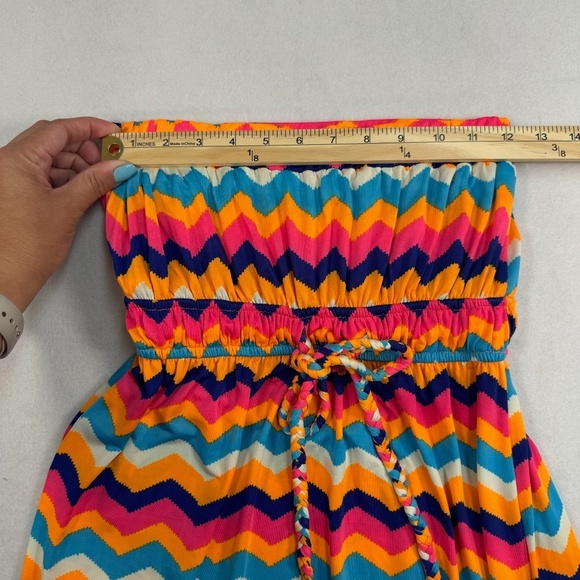 India Boutique Strapless Stretch Maxi Dress Womens One Sz Multicolored Tie Waist - Picture 5 of 10